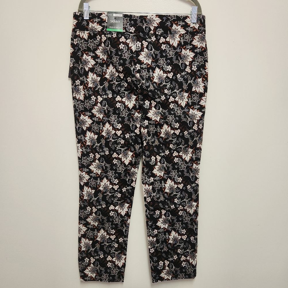 Zoe & Phoebe Womens High Rise Skinny Capri Floral Ankle Pants Large Black Brown